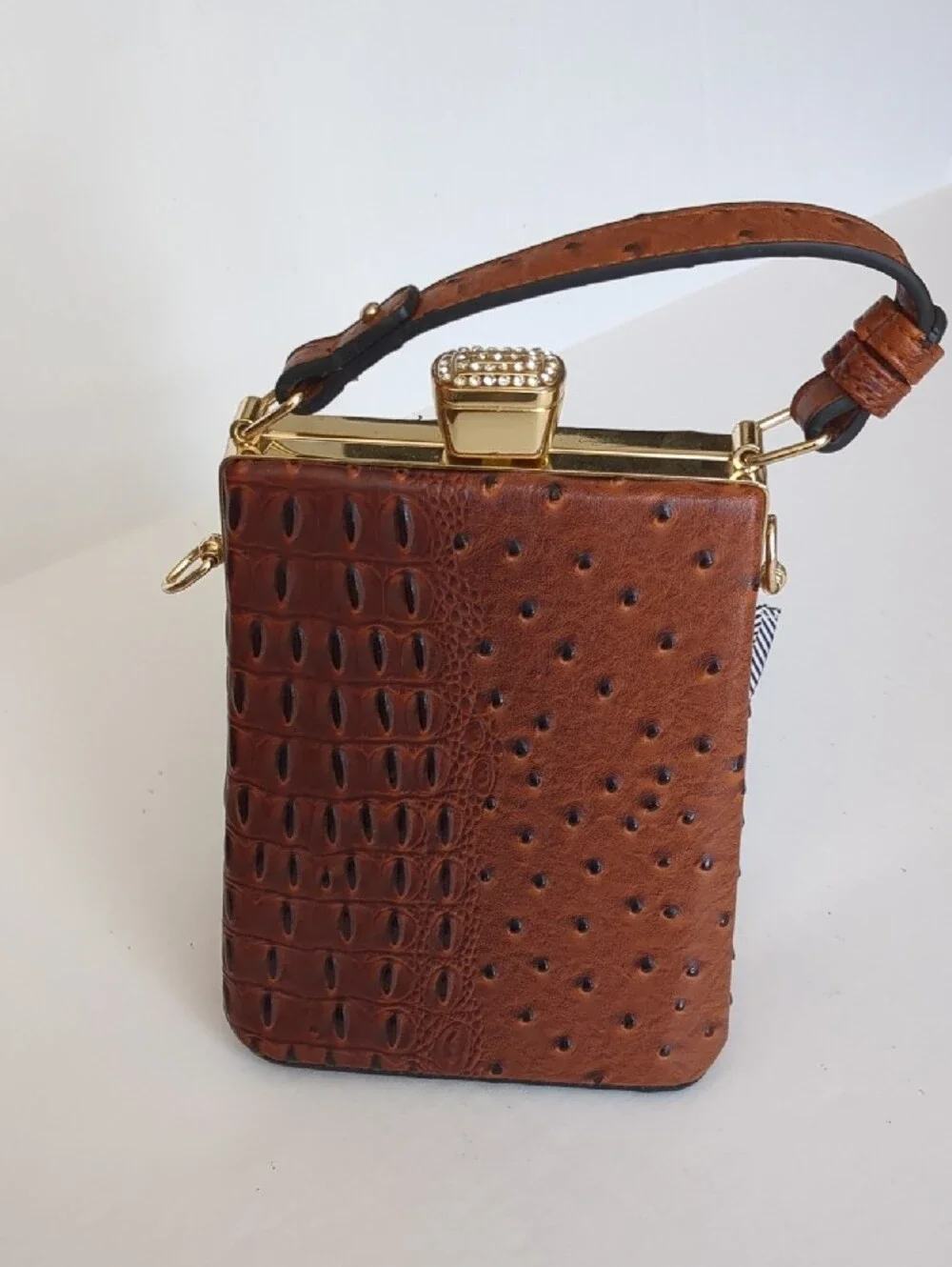 Brown Croc-Texture Top-Handle Women's Evening Bag